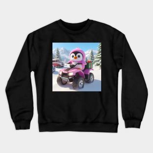 Penguin riding atv through snow Crewneck Sweatshirt